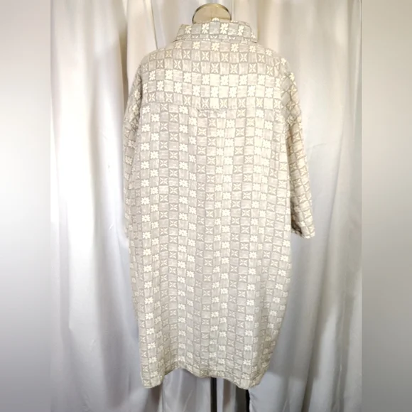 Visitor Silk Button-Down Shirt, Collar, Pocket, Beige-Ivory Design, Lghtwght, 2X - Picture 3 of 10